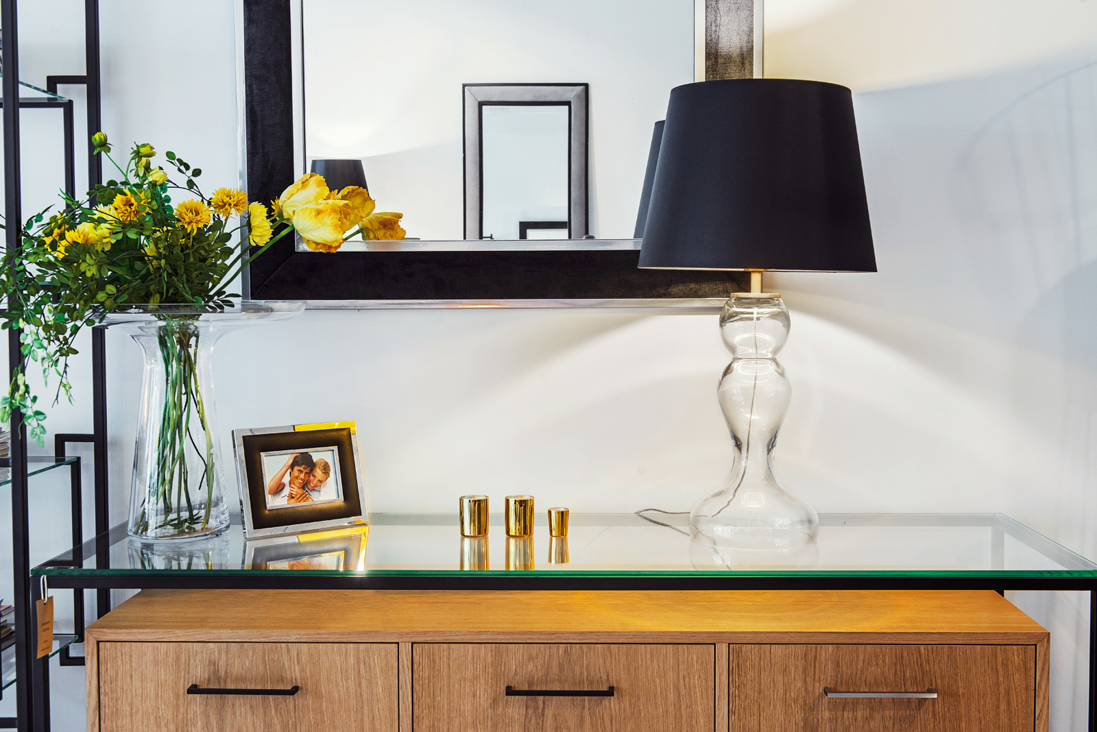 Table lamp black Flores Transparent matt gold E27 60W