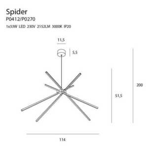 Závesné svietidlo Max Light Spider P0412 čierne LED 33W 114 cm small 1