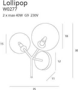 Nástenné svietidlo Max Light Lollipop W0277 čierne 2xG9 35 cm small 1