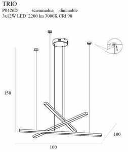 Závesné svietidlo Max Light Trio 3 P0426D zlaté LED 100 cm stmievateľné small 2