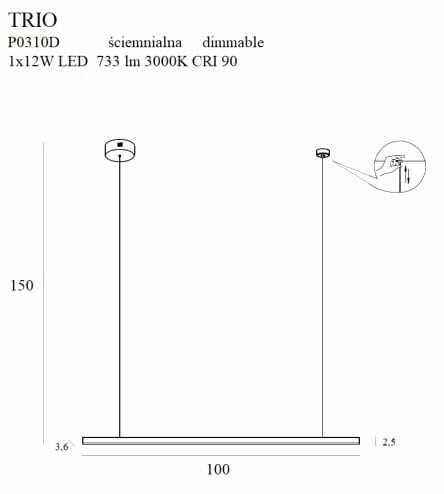 vyhliadka Závesné svietidlo Max Light Trio P0310D čierne LED 12W 100 cm stmievateľné Závesné svietidlo Max Light Trio P0310D čierne LED 12W 100 cm stmievateľné