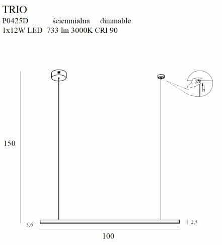 Displej Závesné svietidlo Max Light Trio P0425D zlaté LED 100 cm stmievateľné Závesné svietidlo Max Light Trio P0425D zlaté LED 100 cm stmievateľné