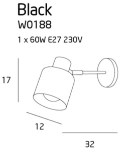 Nástenné svietidlo Max Light Black W0188 čierne industriálne kovové E27 60W small 2
