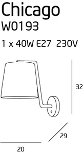 Nástenné svietidlo Max Light Chicago W0193 biele 1x40W kov/látka small 1
