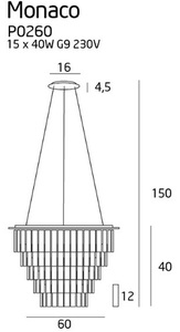 Prívesné svietidlo Max Light Monaco P0260 chróm sklo 15x40W 60 cm small 2
