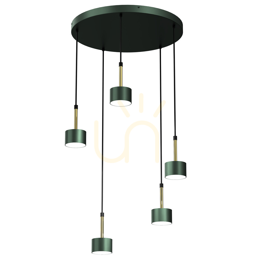 Zelená závesná lampa Arena Zelená / zlatá 5x Gx53