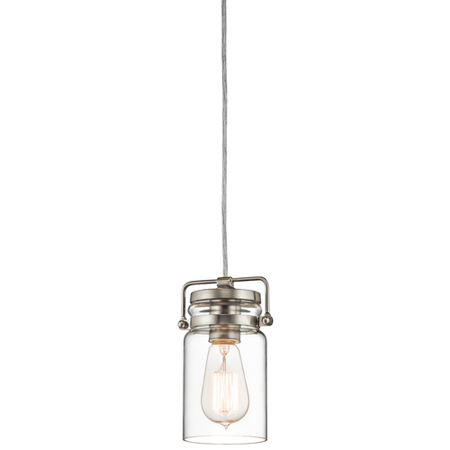 Skontrolujte Brinley 1 Light Mini Pendant Lamp - brúsený nikel Elstead