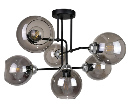 Skontrolujte Luster Keter Lighting COSMO 1252, 6×E27, čierny/chróm, dymové sklo