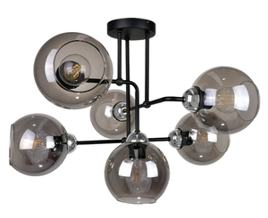 Luster Keter Lighting COSMO 1252, 6×E27, čierny/chróm, dymové sklo small 0
