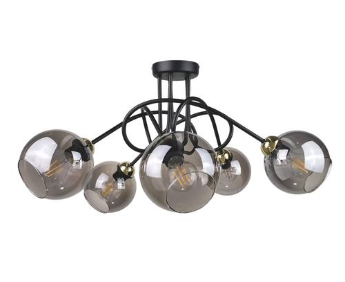 Skontrolujte Stropné svietidlo Keter Lighting RING 1277, čierne a zlaté, 5×E27, dymové sklo