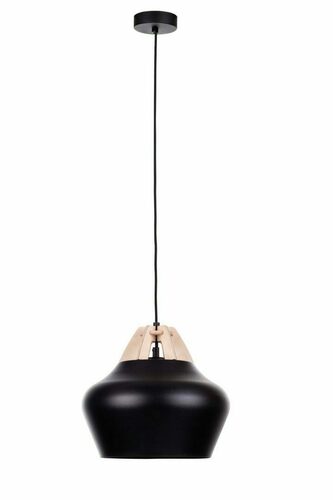 Skontrolujte Závesné svietidlo Keter Lighting NEGRO WOOD 158, čierne s prírodnou preglejkou, 1×E27, 28 cm
