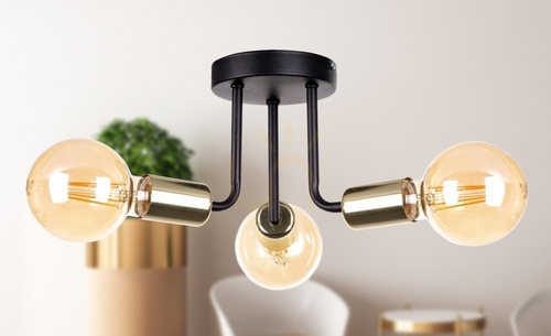 Skontrolujte Prisadené stropné svietidlo Keter Lighting LUNA 1189, čierne a zlaté, 3×E27