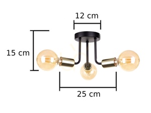 Prisadené stropné svietidlo Keter Lighting LUNA 1189, čierne a zlaté, 3×E27 small 3