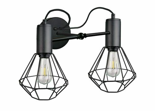 Skontrolujte Nástenné svietidlo Keter Lighting Lars Black 1775, 2 × E27, drôtené diamantové tienidlá, čierne, 50 × 25 × 27 cm