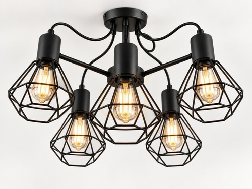 Skontrolujte Stropné svietidlo Keter Lighting Lars Black 1777, 5 × E27 max 60 W, drôtené tienidlá, 60 × 60 × 39 cm