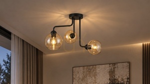 Stropné svietidlo Keter Lighting MONDE BLACK 1984, 3×E27, čierne s medovo sfarbeným sklom small 1