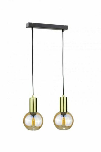 Skontrolujte Závesné svietidlo Keter Lighting JANTAR GOLD, 2 × E27, medové sklo, čierno-zlaté, lišta 50 cm