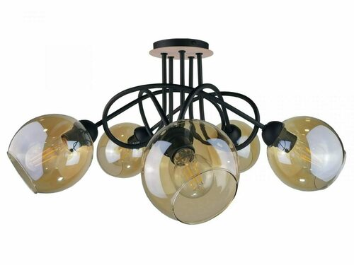 Skontrolujte Stropné svietidlo Keter Lighting Venus Wood 2030, 5 × E27 max 60 W, medové sklo, drevo a kov, 70 × 70 × 32 cm