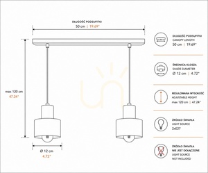 Závesné svietidlo Keter Lighting Luce Black 2060, čierne, 2×E27, 50 cm small 2