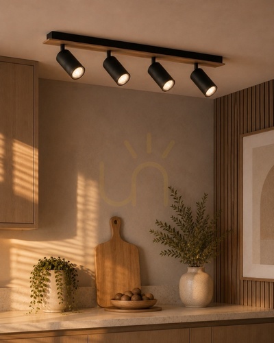 Skontrolujte Stropný spot Keter Lighting EYE BLACK WOOD 4xGU10 čierna/drevo 60 cm