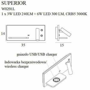 Nástenné svietidlo Max Light Superior W0291L biele 9W USB indukčná nabíjačka small 4