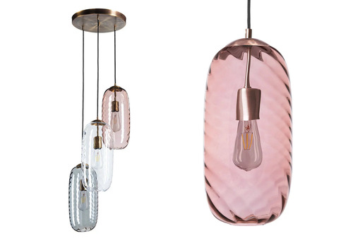 Skontrolujte Závesné svietidlo Famlight CHLOE set of 3, sivé, číre a hnedé sklo, patinovaná mosadz