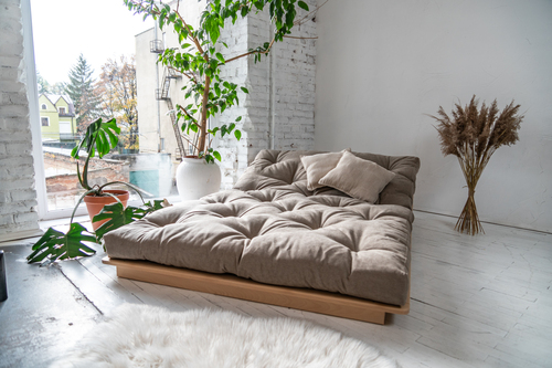 Skontrolujte Pohovka WoodMan Layti 140 futon z bukového dreva, béžová, WUA-01117