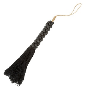 Dekoratívny záves Bazar Bizar z drevených korálok s bavlneným strapcom, čierny, 80 cm small 3