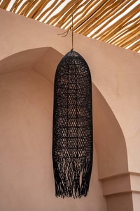 Čierna lampa so strapcami - The Squid L, E27, ratan, pletená - predaj small 2