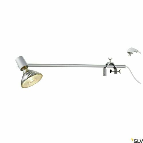 Skontrolujte Výstavný reflektor so svorkou SLV Display E27 1002987, rameno 67,4 cm, výklopná hlava, sivý