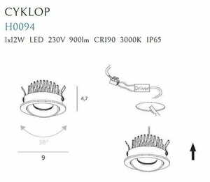 Zapustené svietidlo Max Light Cyclop H0094 biele LED 12W 3000K IP65 small 3