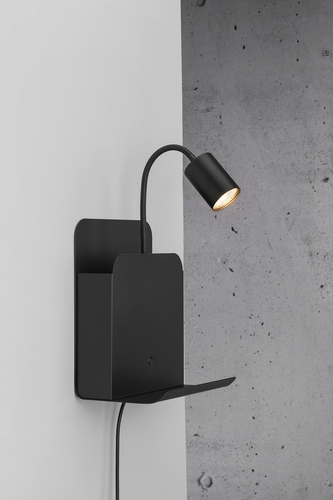 Skontrolujte Nástenné svietidlo s poličkou + 2 USB porty Roomi black Nordlux