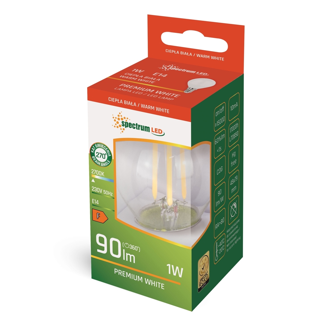 vyhliadka LED guľa E14 230 V 1 W Cog Ww Mliečne spektrum LED guľa E14 230 V 1 W Cog Ww Mliečne spektrum
