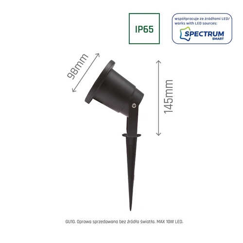 Skontrolujte Čierny zapichovací záhradný reflektor Spectrum LED FLORI SLIP012012 GU10 LED max. 10 W IP65