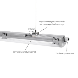Limea Led Tube Slim Hermetic G13 2x120 250 V Ip65 1310x90x63 Mm Gray small 6