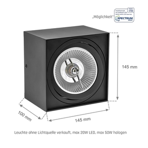 Chloe Ar111 povrchová montáž Gu10 250 V Ip20 145x145x100 čierna štvorcová pohyblivá small 6