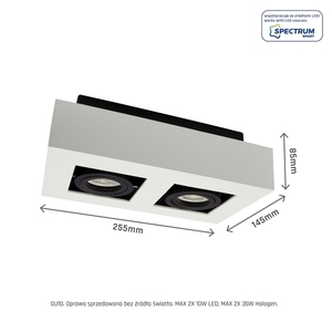 Mirora Gu10 X2 Povrchová montáž Gu10 250 V Ip20 255 X145 X85 mm Biela čierna obdĺžniková pohyblivá small 7