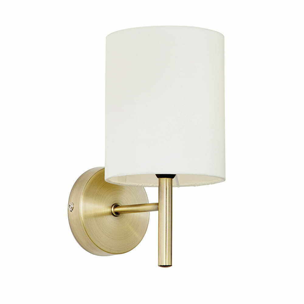 Endon Brio BRIO-1WBAB E14 Wall Light, Antique Brass Finish, Cream Fabric Shade