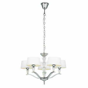 Závesné svietidlo Endon Fiennes FIENNES-5NI, 5 × E14 max 40 W, ø65 cm, chróm, krištáľ, biele tienidlá small 0