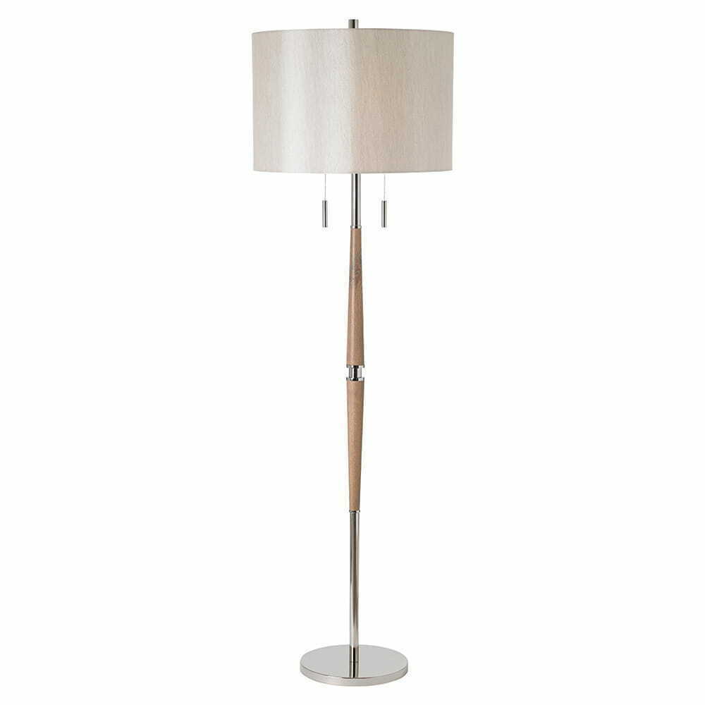 Endon Altesse Wood and Polished Nickel Floor Lamp, 2×E27, 171 cm