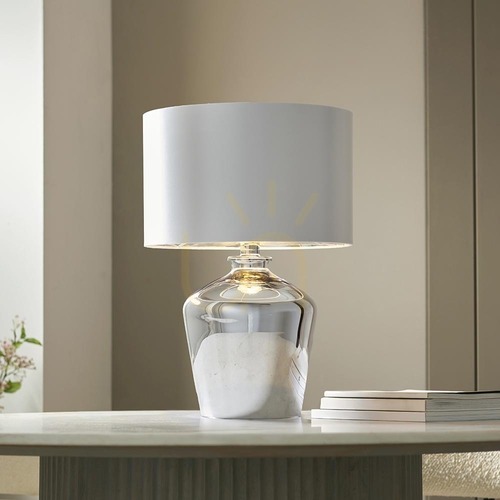 Skontrolujte Stolová lampa Endon Waldorf 61198 – chróm, tienidlo vo farbe slonoviny, 47 cm