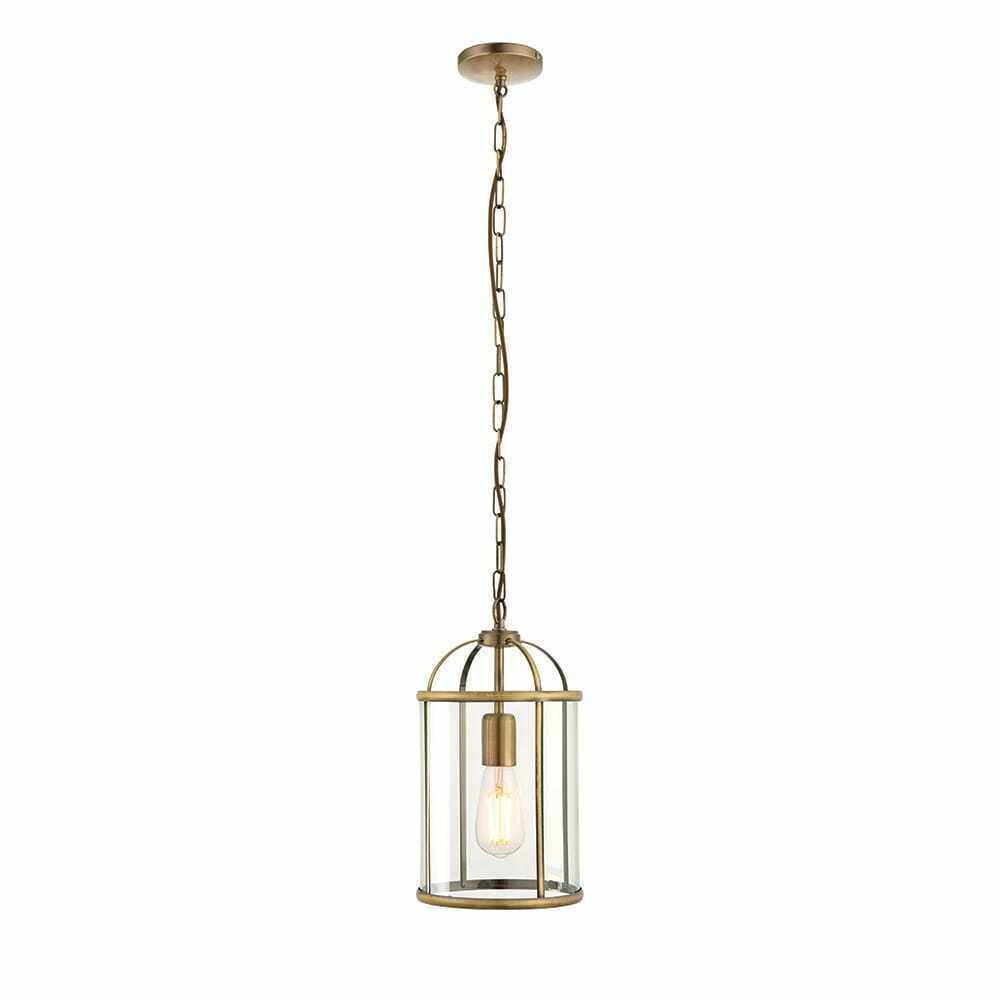 Endon Lambeth 69454 Antique Brass and Clear Glass Pendant Light, 20 cm, E27