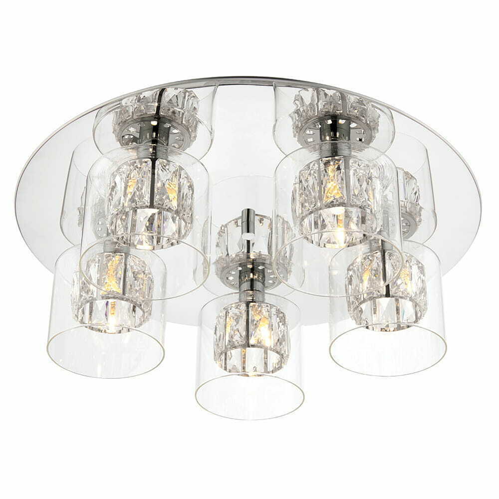 Deckenleuchte Endon Verina 76517 Chrom, Kristalle und Glas, 5-flammig G9, Ø48 cm