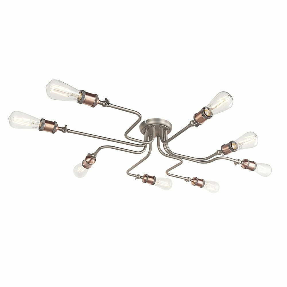 Taklampa Endon Hal 8-ljus Silver/Koppar E27 IP20 SKU 81610