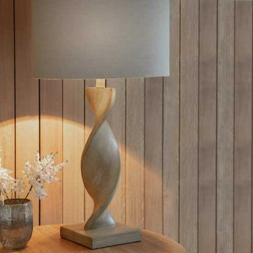 Skontrolujte Stolová lampa Endon Abia 95455, dekor duba, ľanové tienidlo, E27, 68 cm