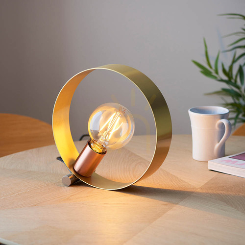 Skontrolujte Stolová lampa Endon Hoop 97665 E27 25 cm – mosadz, nikel a meď
