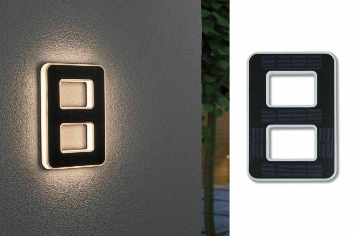 SOLAR LED fasádne svietidlo číslo domu 8 3000K IP44 vymeniteľná batéria / čierna