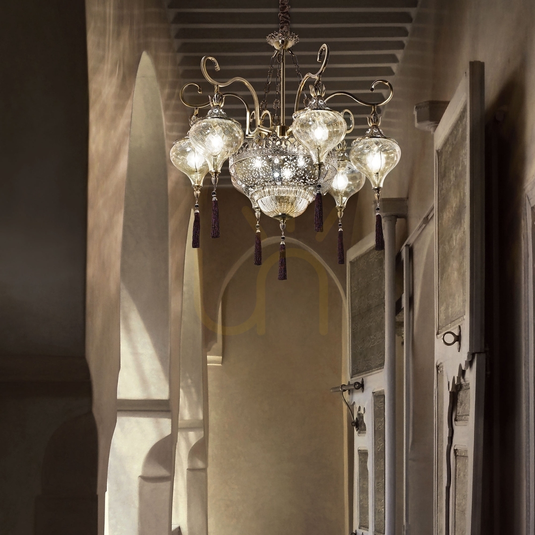 Náhľad Závesné svietidlo Ideallux Harem SP9 116006 mosadz/sklo 9xE27 75 cm Champagne Závesné svietidlo Ideallux Harem SP9 116006 mosadz/sklo 9xE27 75 cm Champagne