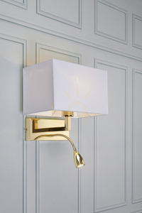 Nástenné svietidlo Markslöjd Savoy 106308 mosadz/biela E27 s LED lampičkou na čítanie small 1