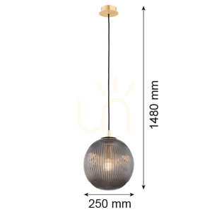 Závesné svietidlo Argon PALOMA 8513 z dymového ryhovaného skla a brúsenej mosadze E27 small 4